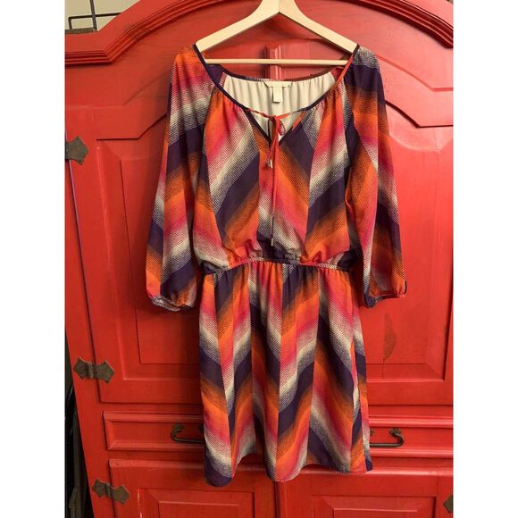Banana Republic Size 12 Dress Geometric Shift Red Orange Navy Fully Lined EUC - Picture 1 of 3
